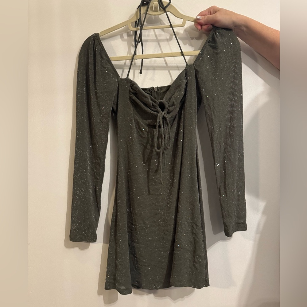 Princess Polly Sparkling Olive Long Sleeve Dress